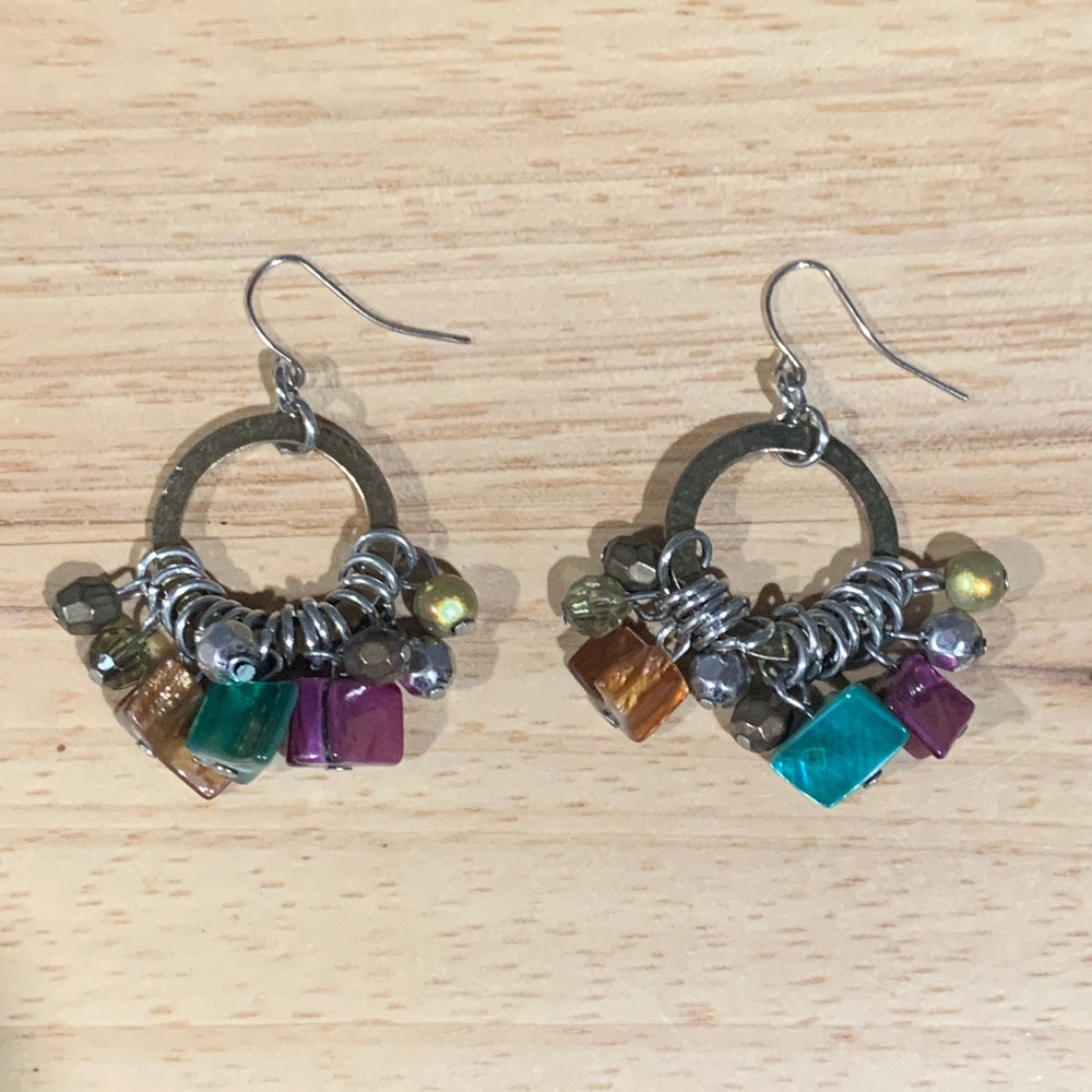 Unbranded Beaded Hoop Drop Earrings Womens OS Multicolor Boho Cluster Dangle